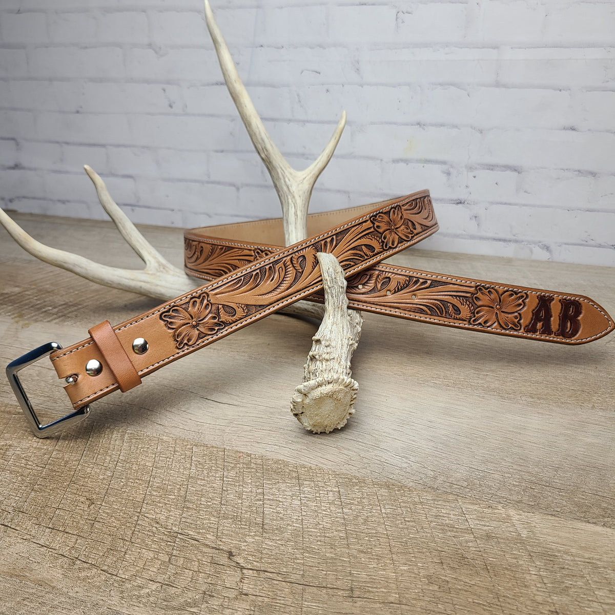 Hand Tooled Leather Belt With Floral Design Personalized -  Israel