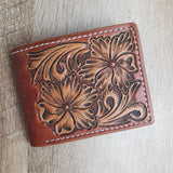 Bi-fold Floral Tooled Leather Wallet - In Stock