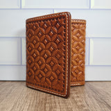 Leather trifold wallet geometric stamped with 5 card slots