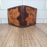Bi-fold Floral Tooled Leather Wallet with Chocolate Brown Background In-Stock