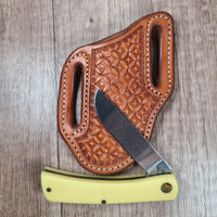 Geometric Stamped Pancake Knife Scabbard with Case Sod Buster Jr - In Stock