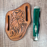 Floral Tooled Leather Trapper Sheath - In Stock
