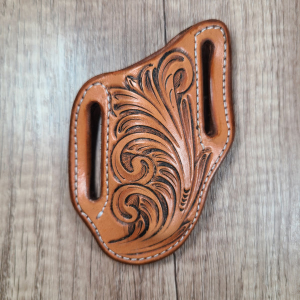 Scroll Tooled Leather Trapper Sheath - In Stock