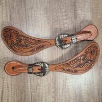 Floral Tooled Spur Straps - In Stock