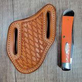 Basket Stamped Leather Sheath with Case Trapper - In Stock