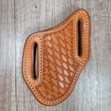 Basket Stamped Leather Sheath with Case Trapper - In Stock