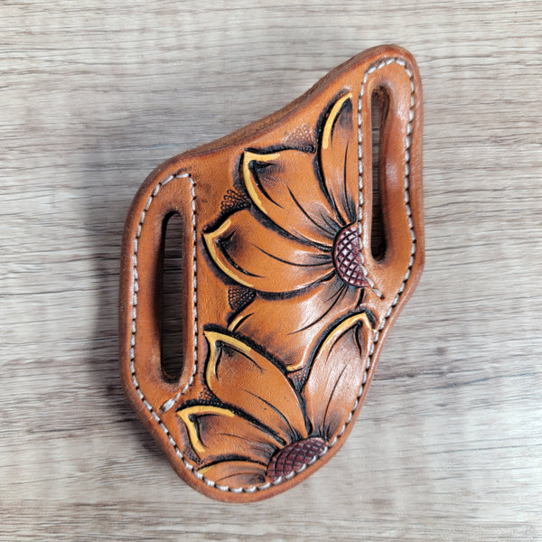 Sunflower Tooled Trapper Sheath - In Stock