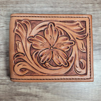 Bi-fold Money Clip Floral Tooled Leather Wallet In-Stock