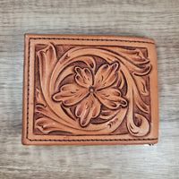 Bi-fold Money Clip Floral Tooled Leather Wallet In-Stock