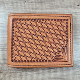 Bi-fold Money Clip Basket Stamped Leather Wallet In-Stock