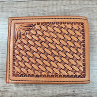 Bi-fold Money Clip Basket Stamped Leather Wallet In-Stock