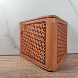 Bi-fold Money Clip Basket Stamped Leather Wallet In-Stock