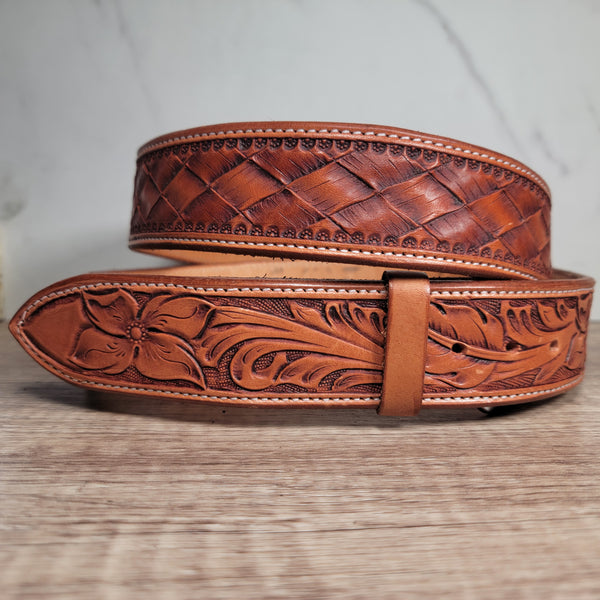 Floral and Weave Leather Belt - In Stock