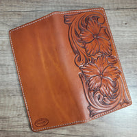 Double Floral Tooled Tall Roper Wallet