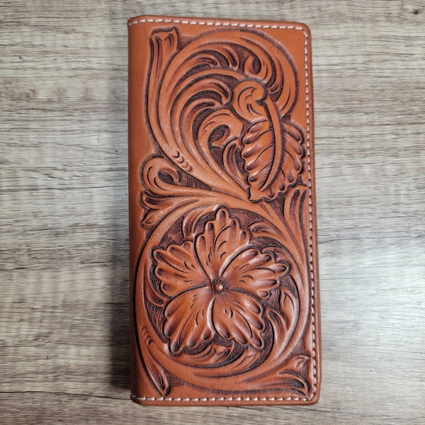 Floral Tooled Tall Roper Wallet