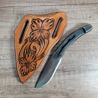 Horseshoe Fixed Blade Knife with Floral Tooling Leather Pancake Sheath