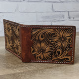 Bi-fold Floral Tooled Leather Wallet - In Stock