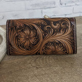 Full Floral Tooled Ladies Leather Clutch Wallet - In Stock