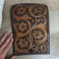 Full Floral Tooled Ladies Leather Clutch Wallet - In Stock