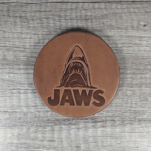 Jaws Movie-Themed Leather Coasters - Set of 4 Handmade Embossed Coasters Jaws Decorations Home