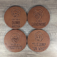 The Golden Girls Leather Coaster Set - Handmade Embossed Faces and Quotes Gift for Golden Girls Fans