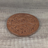 Mountain and Floral Scene Leather Coasters - Set of 4 Handmade Embossed Coasters Cabin Life Van Life Mountains