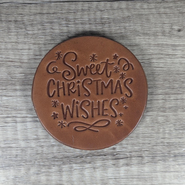 Sweet Christmas Wishes Leather Coasters - Set of 4 Handmade Holiday-Themed Coasters