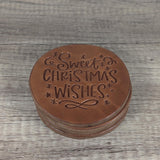 Sweet Christmas Wishes Leather Coasters - Set of 4 Handmade Holiday-Themed Coasters