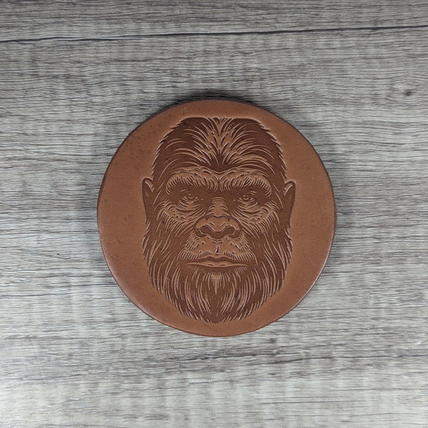 Sasquatch Head Leather Coasters - Set of 4 Handmade Embossed Coasters