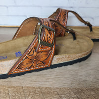 Floral Tooled Leather Gizeh Birkenstock - In Stock