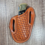 Basket Stamped Leather Sheath with Buck 110 - In Stock
