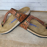 Floral Tooled Leather Gizeh Birkenstock - In Stock