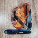 Floral Tooled Leather Sheath with Case Trapper - In Stock
