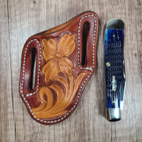 Floral Tooled Leather Sheath with Case Trapper - In Stock