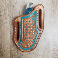 Geometric Dot Stamped Turquoise Sheath and Knife