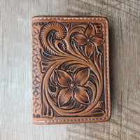 Tooled Leather Slim Bi-Fold Card Wallet