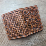 Tooled Leather Slim Bi-Fold Card Wallet