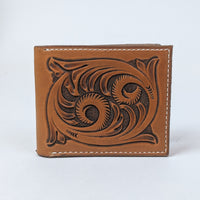 Handmade leather bifold wallet with western tooled pattern durable leather to last a several years