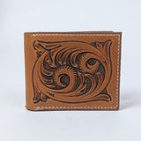 Handmade leather bifold wallet with western tooled pattern durable leather to last a several years