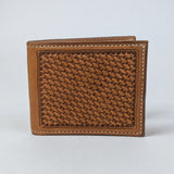 Handmade leather bifold wallet with basket stampedll
