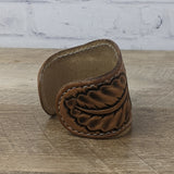 leather cuff made from brown tooled leather. leather bracelet wristband