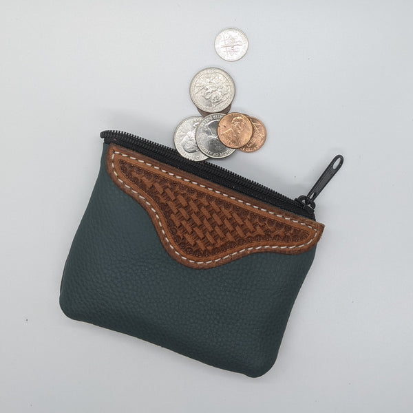 basket stamped blue Leather Coin Purse