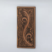 Floral and geometric tooled roper style leather wallet