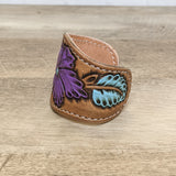 Purple flower leather cuff bracelet