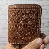leather trifold wallet geometric stamped with 5 card slots