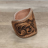 Hand Tooled Leather Cuff Bracelet with Floral Design