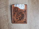 Tooled leather Card Wallet With attached metal money clip