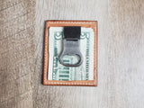 Tooled leather Card Wallet With attached metal money clip